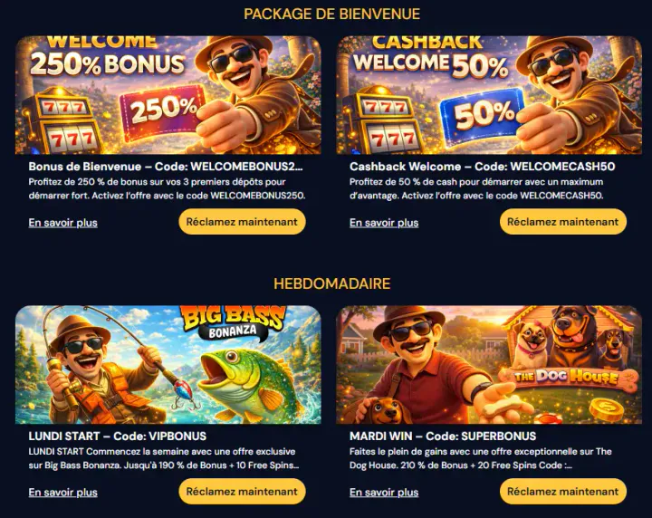 Casino Europe 777 présentant les offres promotionnelles avec bonus de bienvenue cashback et bonus hebdomadaires